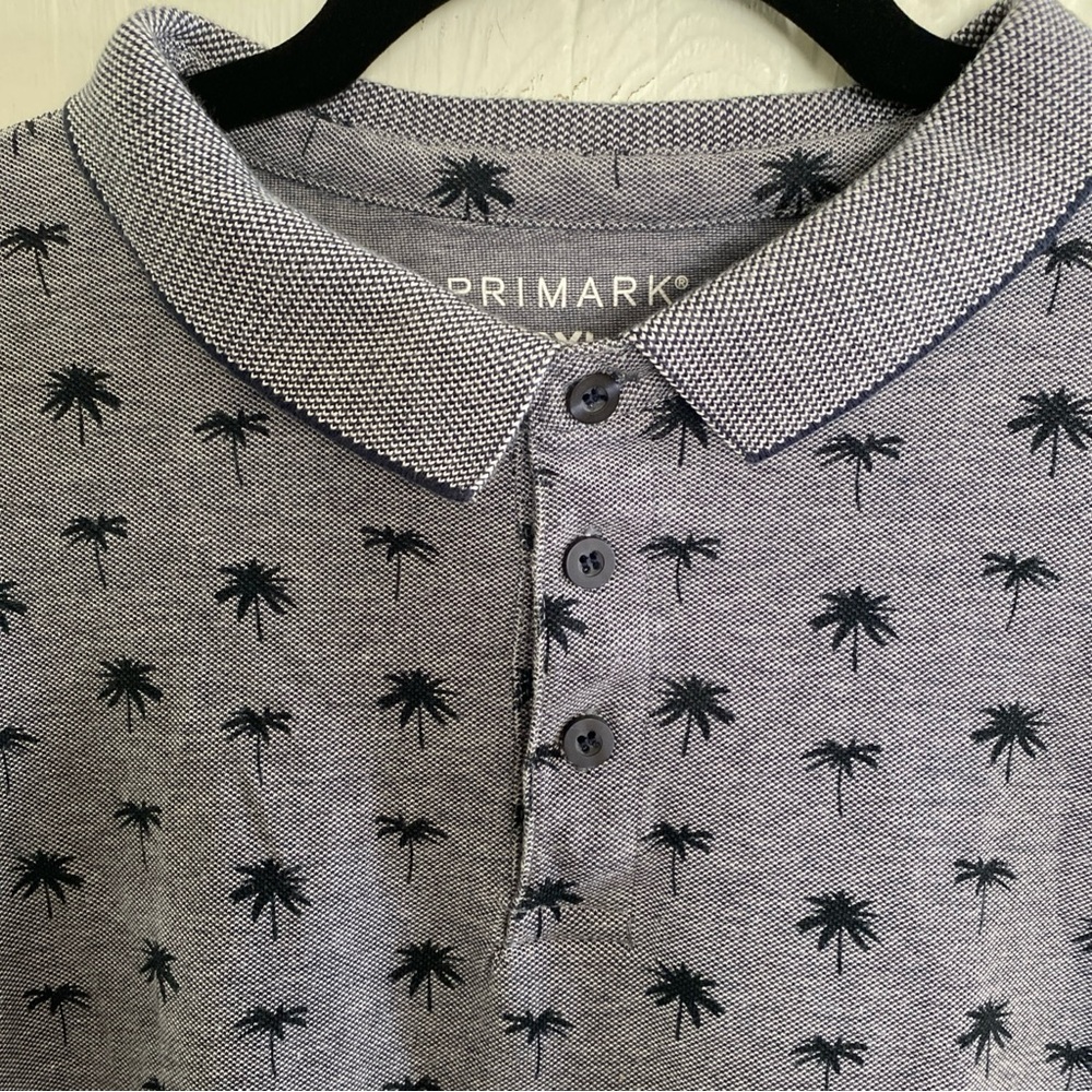 Primark Black and Gray Palm Print Polo Shirt 3XL